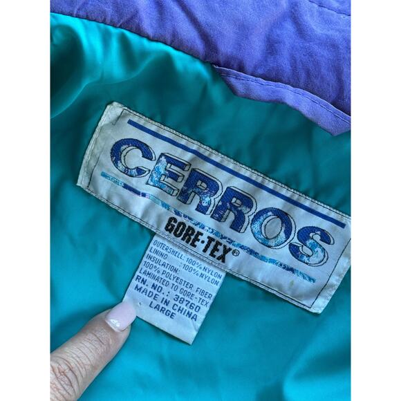 Vintage Cerros Gore-Tex Bomber Jacket Full Zip Large Oversized Black Purple Blue - Picture 5 of 8